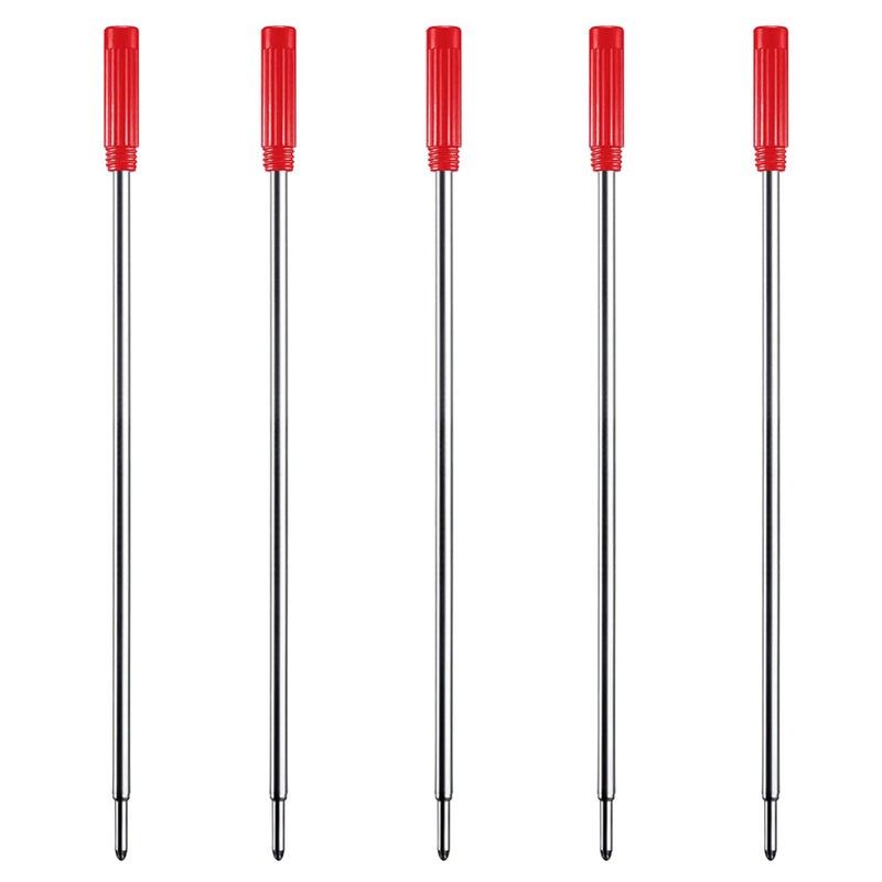 DunBong Red Ink Refill Pack of 5, Replaceable Ballpoint Pen Refills, Medium Point Metal Refill (Red) - Image 1